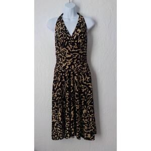 Jones New York Halter Babydoll Dress Black Beige Animal Print Women size 10